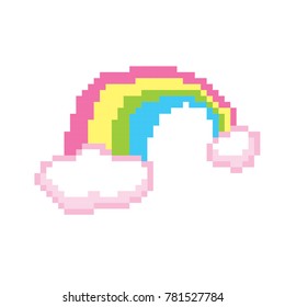 Rainbow icon. Pixel art. Old school computer graphic style. Games elements.