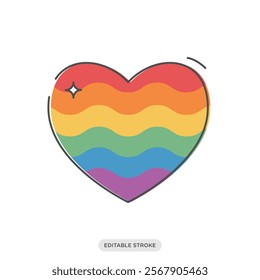 Rainbow icon. Pride love rainbow flags. Heart shaped sticker. LGBT symbol sign.