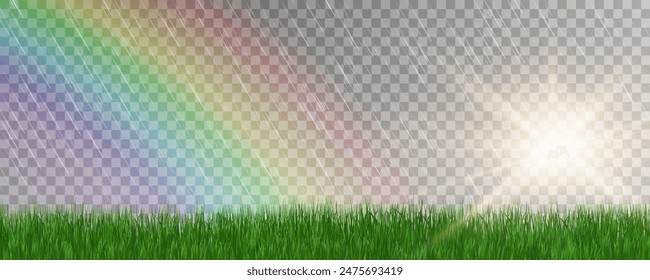 Rainbow icon, rainbow.Raindrops on transparent background. Storm with rain and white cloud isolated on transparent background. Downpour, hail rainy weather. png