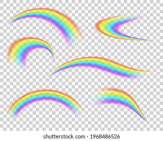 Icono arcoiris aislado en fondo transparente. Diferentes colores borran las rayas de curva. Colección de arcos de lluvia brillantes. Fantasía símbolo de buena suerte después de la lluvia. Ilustración del vector EPS10
