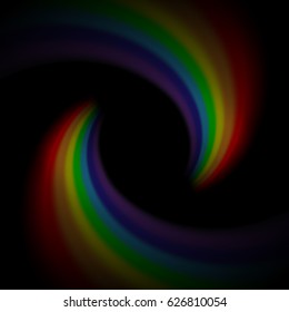 Rainbow icon. Shape arch isolated on black background. Colorful light and bright design element. Symbol of rain, sky, clear, nature. Flat simple graphic style Vector illustration