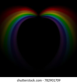 Rainbow icon. Shape arch isolated on black background. Colorful light and bright design element. Symbol of rain, sky, clear, nature. Flat simple graphic style Vector illustration