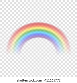 Rainbow icon. Shape arch realistic, isolated on transparent background. Colorful light and bright design element for decorative. Symbol of rain, sky, clear, nature. Graphic object. Vector illustration