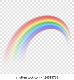 Rainbow icon. Shape arch realistic, isolated on transparent background. Colorful light and bright design element for decorative. Symbol of rain, sky, clear, nature. Graphic object. Vector illustration