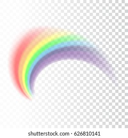 Rainbow icon. Shape arch realistic isolated on white transparent background. Colorful light and bright design element. Symbol of rain, sky, clear, nature. Graphic object Vector illustration