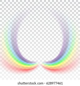 Rainbow icon. Shape arch realistic isolated on white transparent background. Colorful light and bright design element. Symbol of rain, sky, clear, nature. Vector illustration