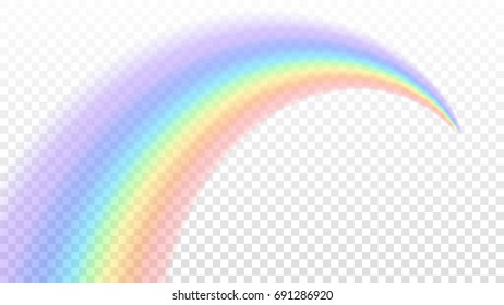 Rainbow icon. Shape arch realistic isolated on white transparent background. Colorful light and bright design element. Symbol of rain, sky, clear, nature. Graphic object Vector illustration