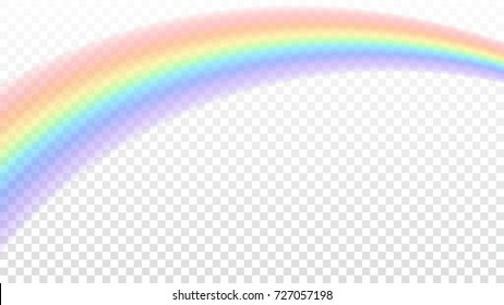 Rainbow icon. Shape arch realistic isolated on white transparent background. Colorful light and bright design element. Symbol of rain, sky, clear, nature. Graphic object Vector illustration