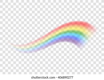 Rainbow icon. Shape wave realistic, isolated on transparent background. Colorful light and bright design element for decorative. Symbol of rain, sky, clear, nature. Graphic object. Vector illustration