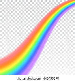 Rainbow icon. Shape wave realistic isolated on white transparent background. Colorful light and bright design element. Symbol of rain, sky, clear, nature. Graphic object Vector illustration