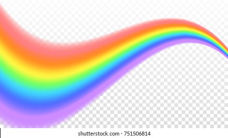 Rainbow icon. Shape wave realistic isolated on white transparent background. Colorful light and bright design element. Symbol of rain, sky, clear, nature. Graphic object Vector illustration