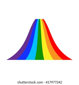 Rainbow icon. Shape wavy cartoon, isolated on white background. Colorful light and bright design element for decorative. Symbol rain, sky, clear, nature. Flat simple graphic style. Vector illustration