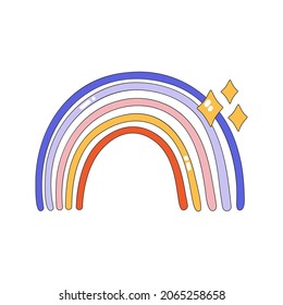Rainbow icon with stars. Nostalgia for the 2000 years. Y2k style. Simple flat linear vector illustration isolated on a white background.