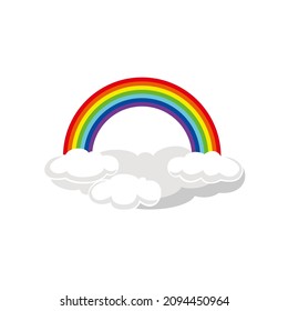 Regenbogensymbol, Vektorgrafik. bunter Regenbogen mit Wolke am blauen Himmel
