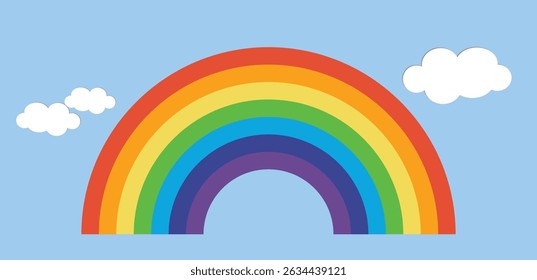 Rainbow icon vector illustration, Set of rainbow symbol, VIBGYOR colour pattern, Rainbow icon on white background, abstract multi colour  Rainbow design with clouds isolated.