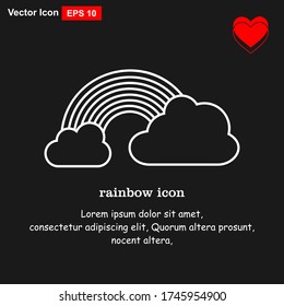 Signo vectorial de icono arcoiris aislado en fondo negro. Color de la plantilla de símbolo de arco iris editable