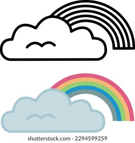 Rainbow icons behind the Cloud. Vector Multicolored Rainbow. Weather icons