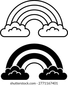 Rainbow Icons. Line and Glyph Vector Icons. Colored Arc in the Sky, Natural Phenomenon. Clouds. Weather Concept
