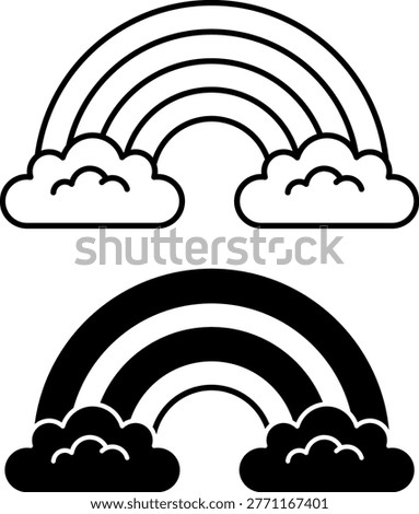 Rainbow Icons. Line and Glyph Vector Icons. Colored Arc in the Sky, Natural Phenomenon. Clouds. Weather Concept
