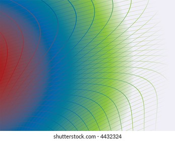 Plano de fundo ilustrado com arco-íris sobreposto por uma grade deformada