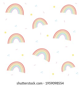 Rainbow illustration pattern 6 pastel colors with texture in white background