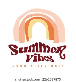 Rainbow illustration with summer vibes slogan.Vector graphic design for t-shirt.