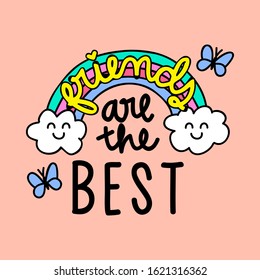 RAINBOW ILLUSTRATION WITH TEXT FRIENDS ARE THE BEST, SLOGAN PRINT VECTOR