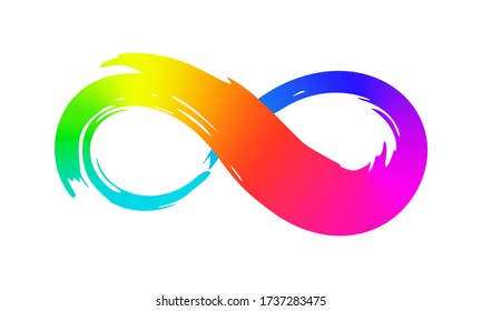 Rainbow infinity symbol and colorful gradient  hand painted and calligraphic ink brush  isolated white background  vector illustration