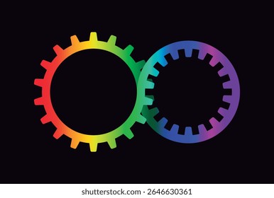 Piezas del engranaje del símbolo del infinito del arco iris. Vector aislado sobre fondo negro.	
