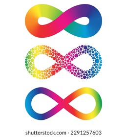 Rainbow Infinity symbol. Infinity sign color spectrum. Rainbow gradient in the shape of the infinity sign. Neurodiversity Symbol. Rainbow Infinity Loop. Autistic Pride Day