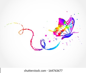 Rainbow ink butterfly. Vector