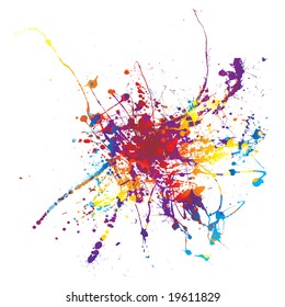 Rainbow ink splat on a white background multi coloured