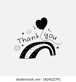 Rainbow and inscription - thank you. Vector illustration for greeting card, sticker, poster design.