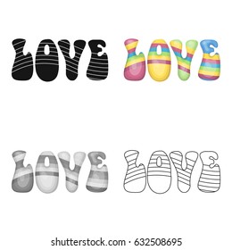 Rainbow inscription of the word love.Hippy single icon in cartoon style vector symbol stock illustration web.