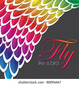 Rainbow Inspired Abstract Feather Background In Vector Format.