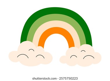 Rainbow in Irish flag colors. Festive on St. Patrick's day. Ireland holiday lucky item, fortune symbol. Flat Vector illustration isolated on white background 