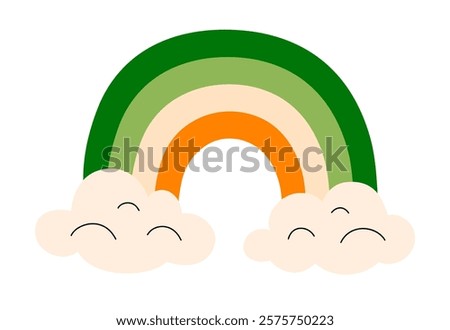 Rainbow in Irish flag colors. Festive on St. Patrick's day. Ireland holiday lucky item, fortune symbol. Flat Vector illustration isolated on white background 