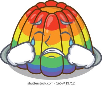Rainbow jelly cartoon character concept with a sad face