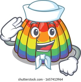 Rainbow jelly cartoon concept Sailor wearing hat