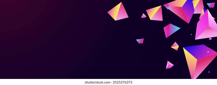 Rainbow Jewel Vector Panoramic Dark Violet Background. Digital Technology Glass Magazine. Holographic Flow Shapes Poster. Cosmic Pyramid Trendy Flyer.