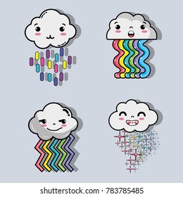 rainbow with kawaii tenders clouds design