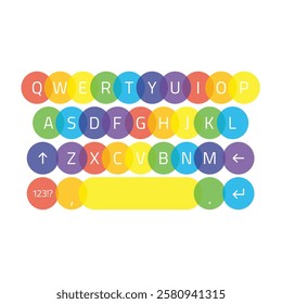 Rainbow keyboard of smartphone, alphabet and numbers buttons. Qwerty keyboard set. Mobile phone keypad mock-up.