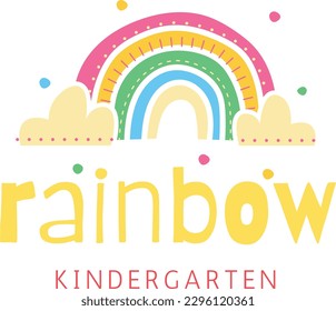 Rainbow Kindergarten Child School Playground Logo Vector