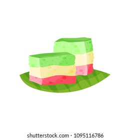 Rainbow Kue Lapis or traditional Indonesian layered cake. Delicious and sweets food. Culinary theme. Colorful design for menu, poster or flyer.