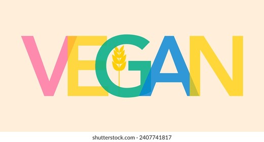 etiqueta del arcoiris Elemento Logo Granja fresca, marca de comida vegana. Vegan texto vectorial colorido.