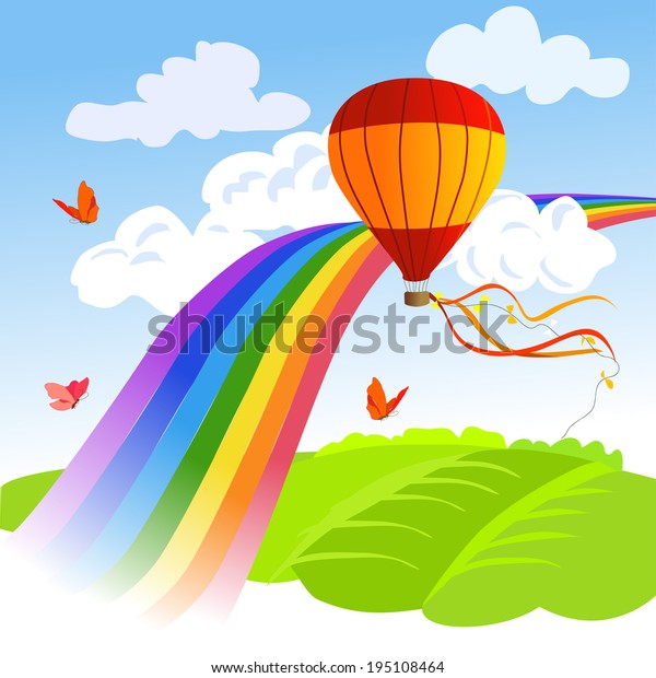 Rainbow Landscape Hot Air Balloon Vector Stock Vector (Royalty Free ...