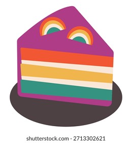 Ilustración de rebanada de pastel en capas de arco iris