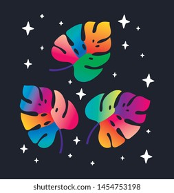 rainbow leaves on black background