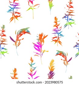 Rainbow leaves seamless background. Mixed media. Vector illustration