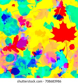 Rainbow leaves seamless texture. Autumn pattern. Abstract vector background for web page, banners, fabric, home decor, wrapping, greeting card